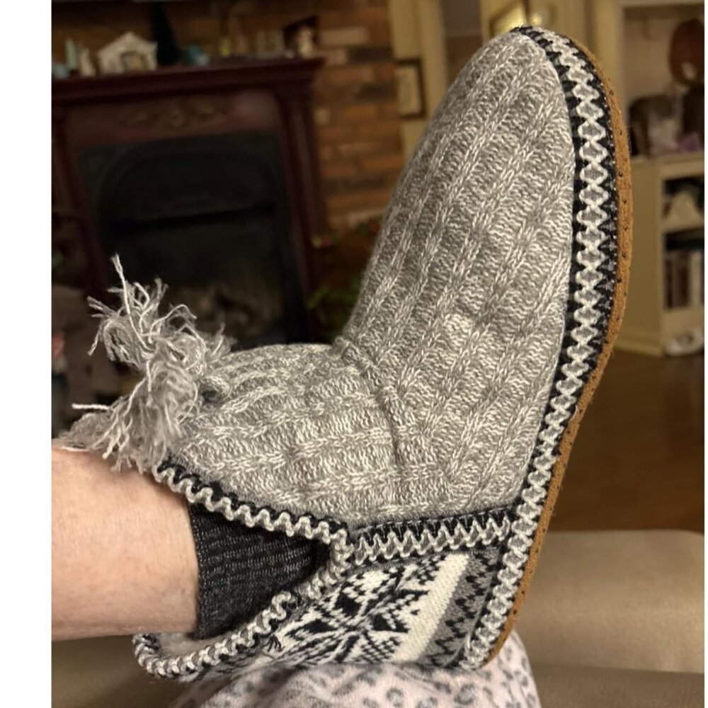 🆕Women Grey Cotton Knit Faux Cashmere Quilted Warm Ankle Indoor Boots